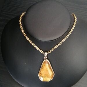 Vintage KC Kenneth Cole Necklace Citrine Colour Faceted  Pendant Goldtone Chain